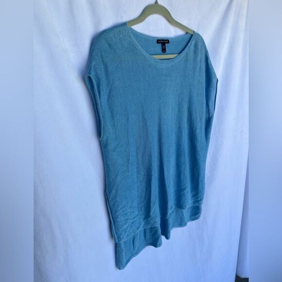 Elieen Fisher 100% Organic Linen Blue Sleeveless Knitted Top Open Sides XS - Picture 2 of 5
